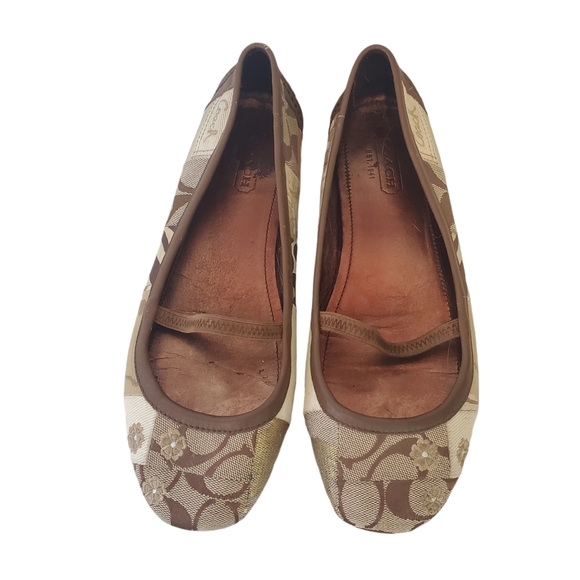 Coach Jessie Monogram Patchwork Loafer Flats Shoes Slip On Size 8.5 Brown Tan - Picture 3 of 7